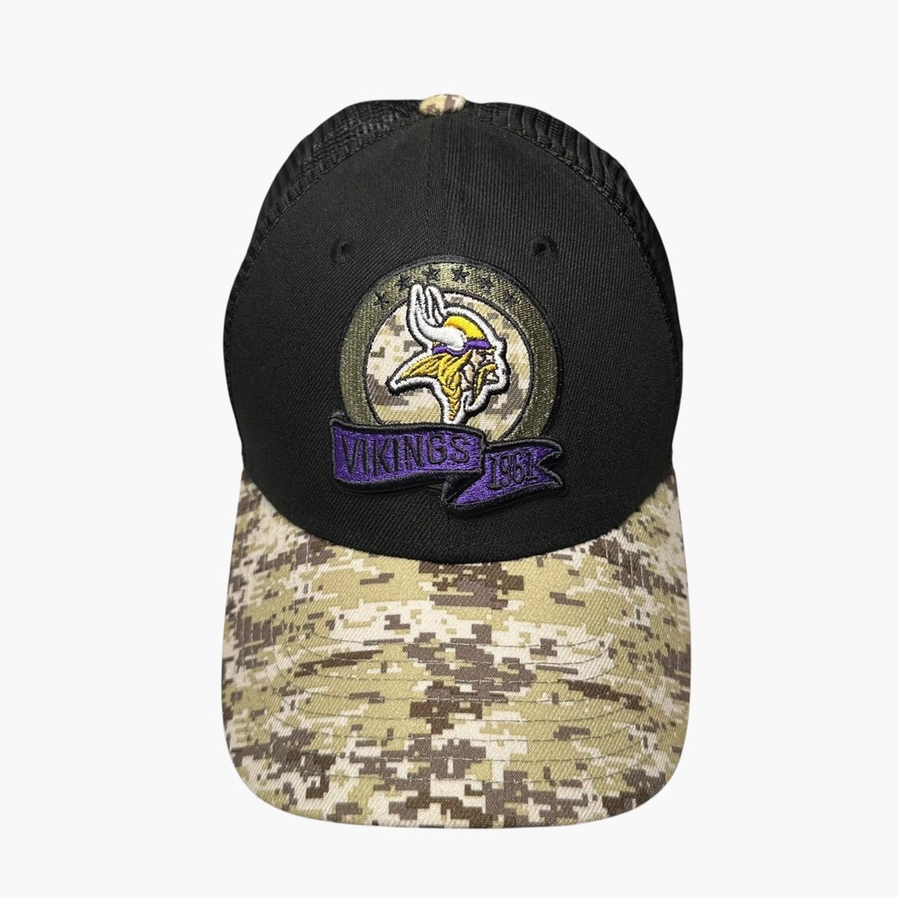 New Era Minnesota Vikings Hat Mens OSFM Black Camo Salute to Service Snapback - Picture 2 of 8